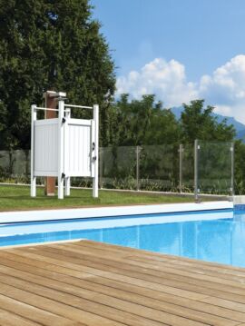 White Vinyl Outdoor Shower Stall Kit - With Door