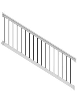 36" H x 8' L White Vinyl T Style w/ Black Baluster STAIR Railing