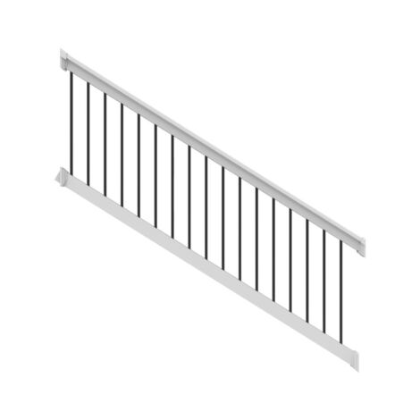 36" H x 8' L White Vinyl T Style w/ Black Baluster STAIR Railing
